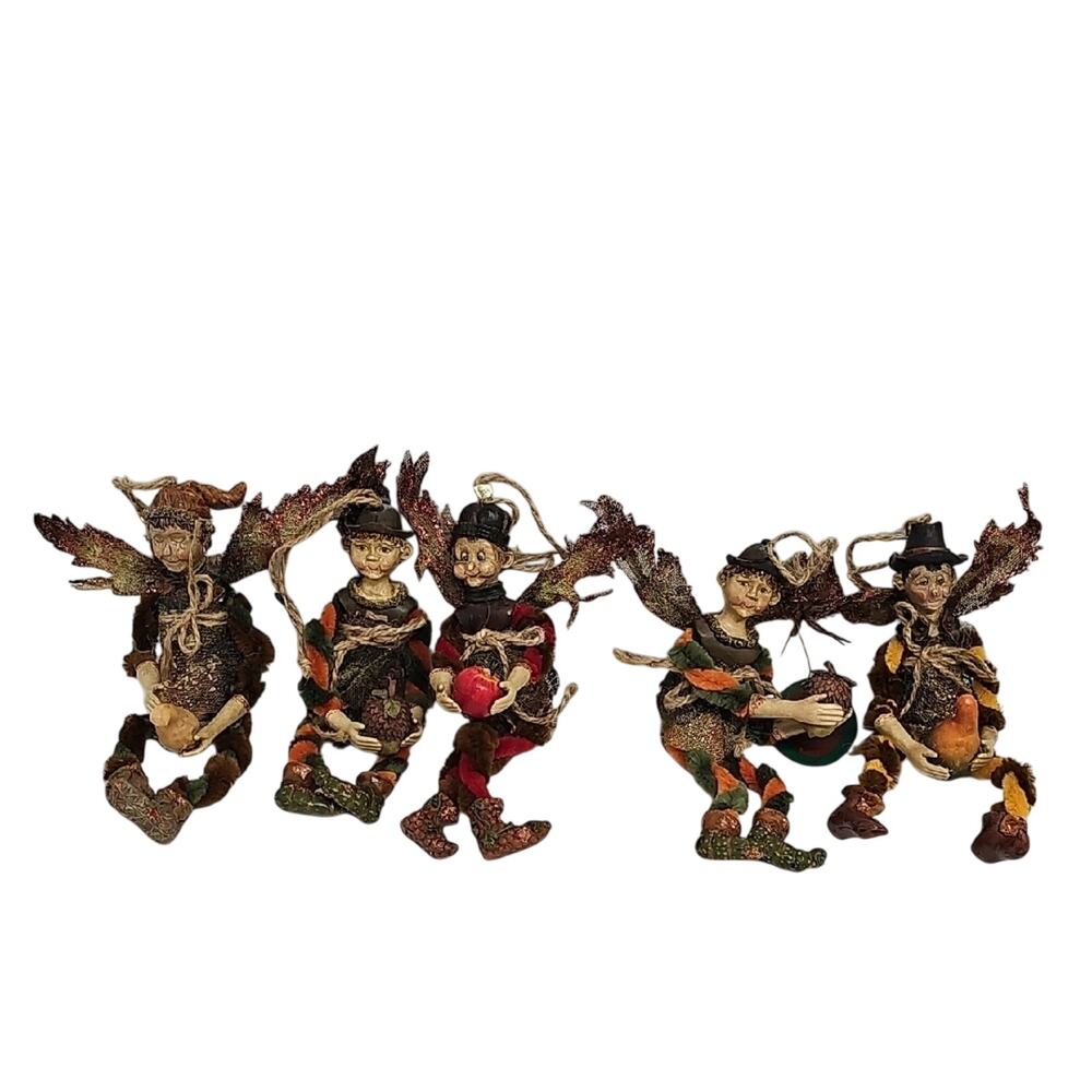 Windard Holidays Vintage Set of Five Autumn-Themed Fairy/Elf Figurines HTF